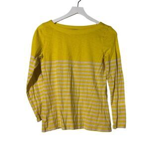 Ann Taylor Loft Shirt Yellow/White Striped Long Sleeve Size Petite Medium